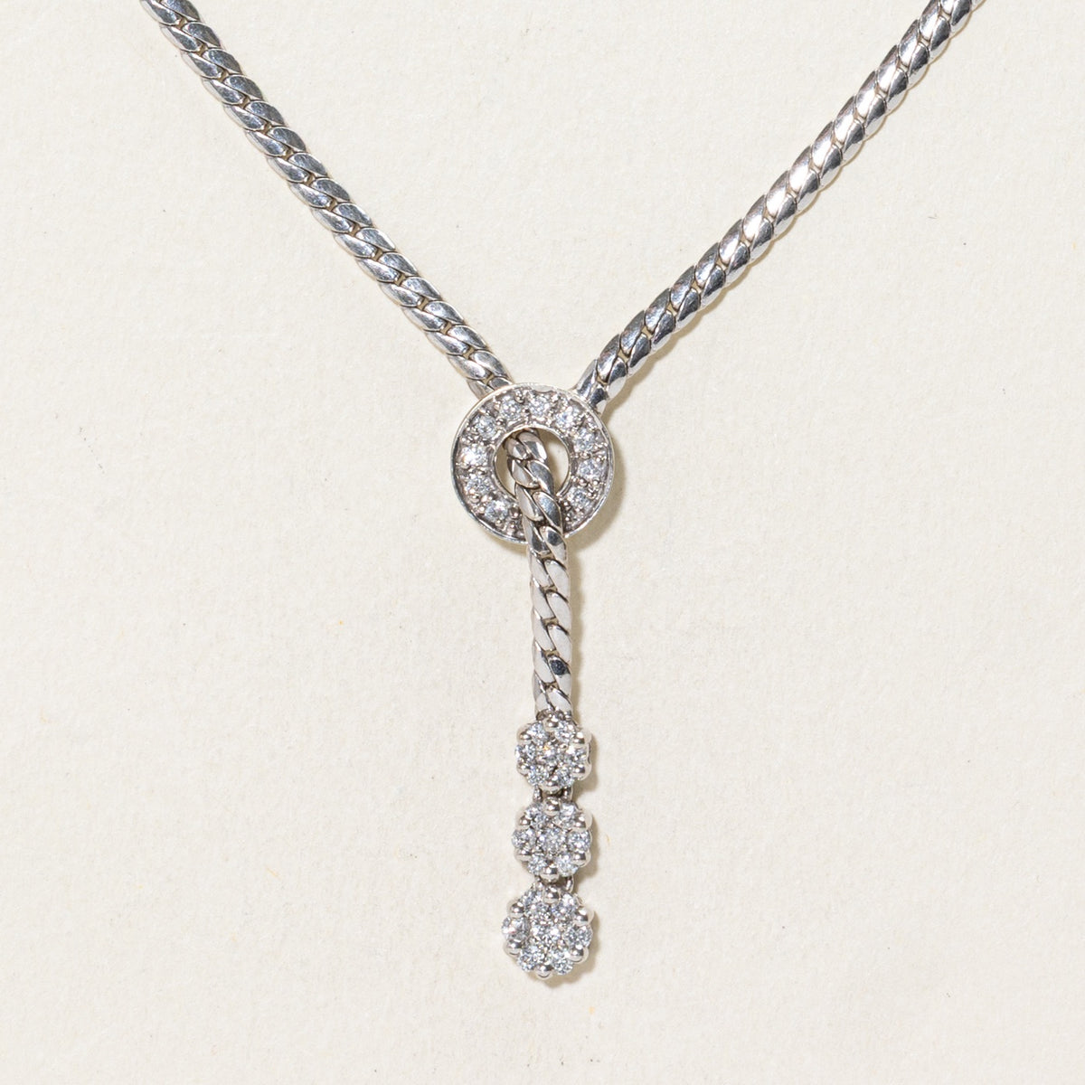 10k Diamond Clusters Adjustable Lariat Necklace | 18"