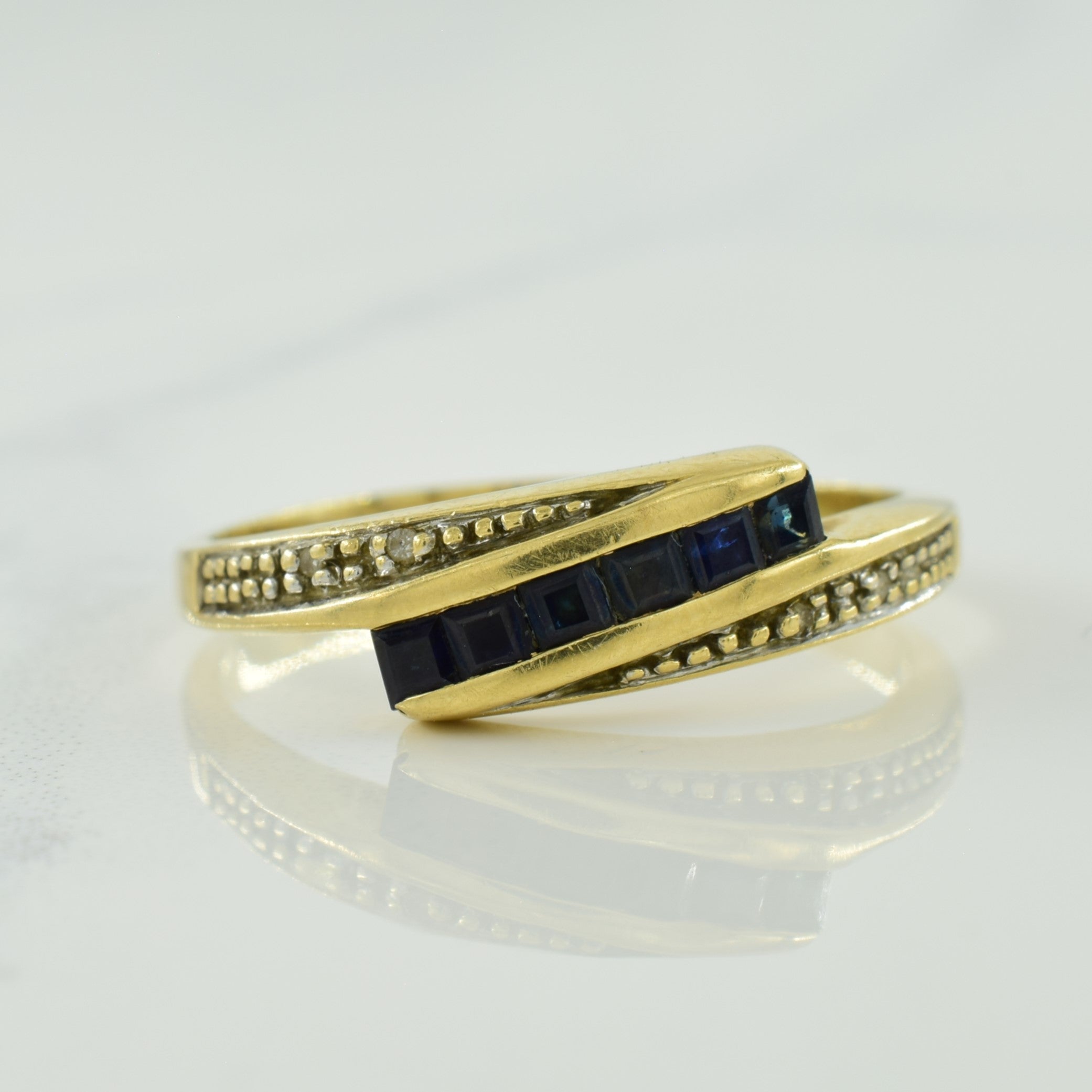 Blue Sapphire & Diamond Bypass Ring | 0.30ctw, 0.01ctw | SZ 9 |