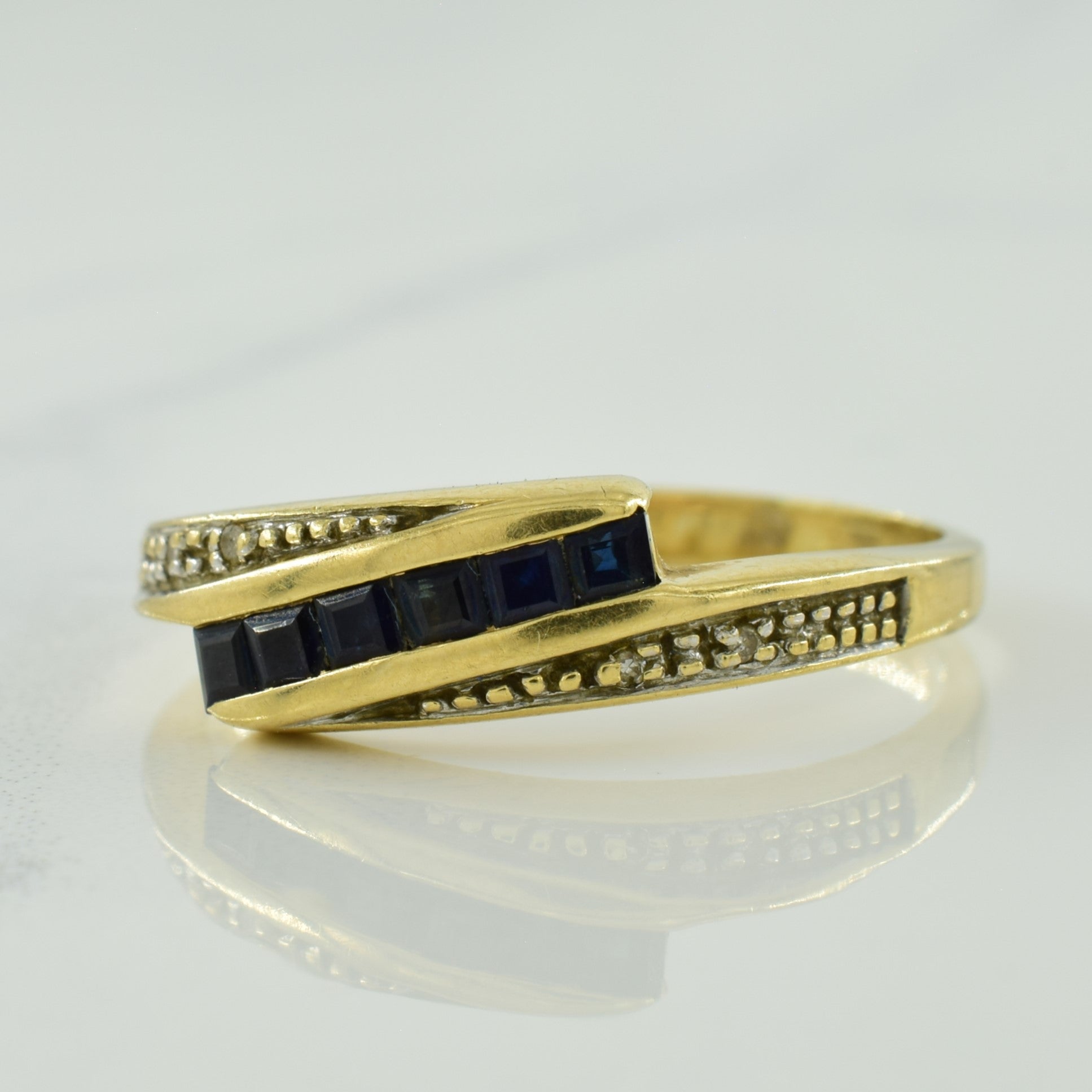 Blue Sapphire & Diamond Bypass Ring | 0.30ctw, 0.01ctw | SZ 9 |