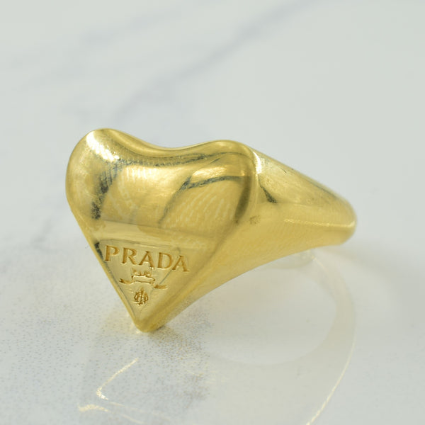 'Prada' 18k Yellow Gold Heart Ring | SZ 7.5 | price check