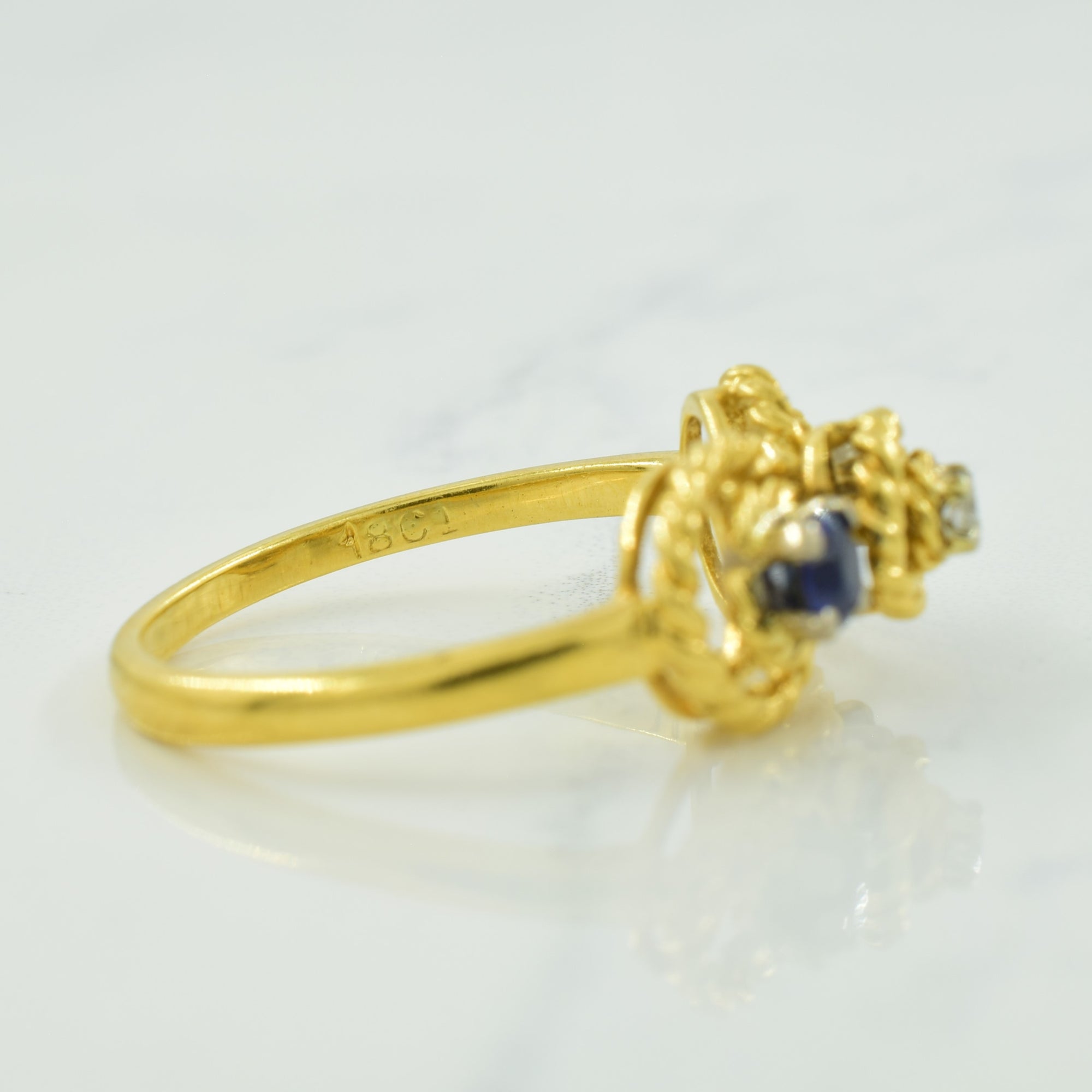 Blue Sapphire & Diamond Ring | 0.32ctw, 0.03ct | SZ 6 |