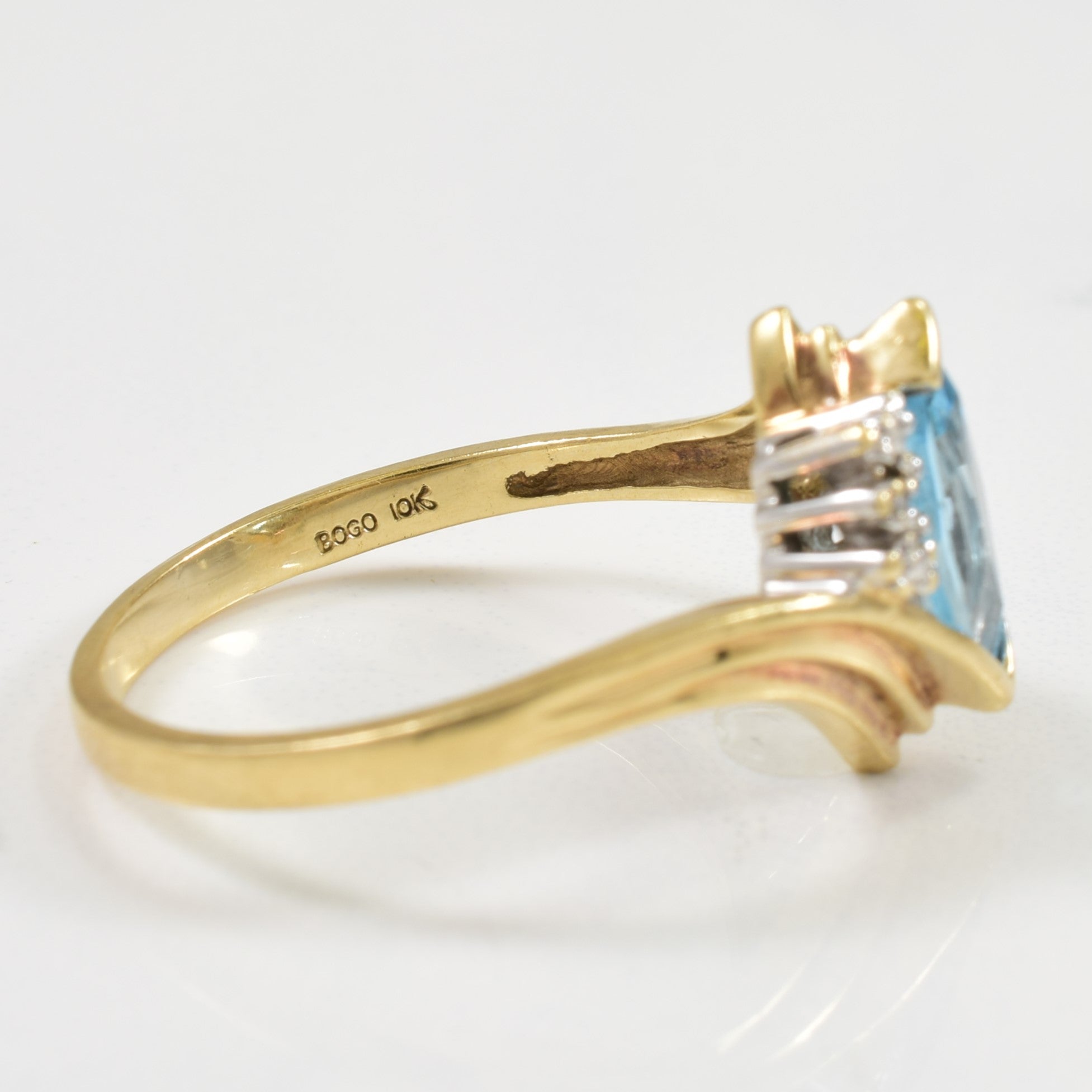 Blue Topaz & Diamond Bypass Ring | 1.00ct, 0.01ctw | SZ 10 |