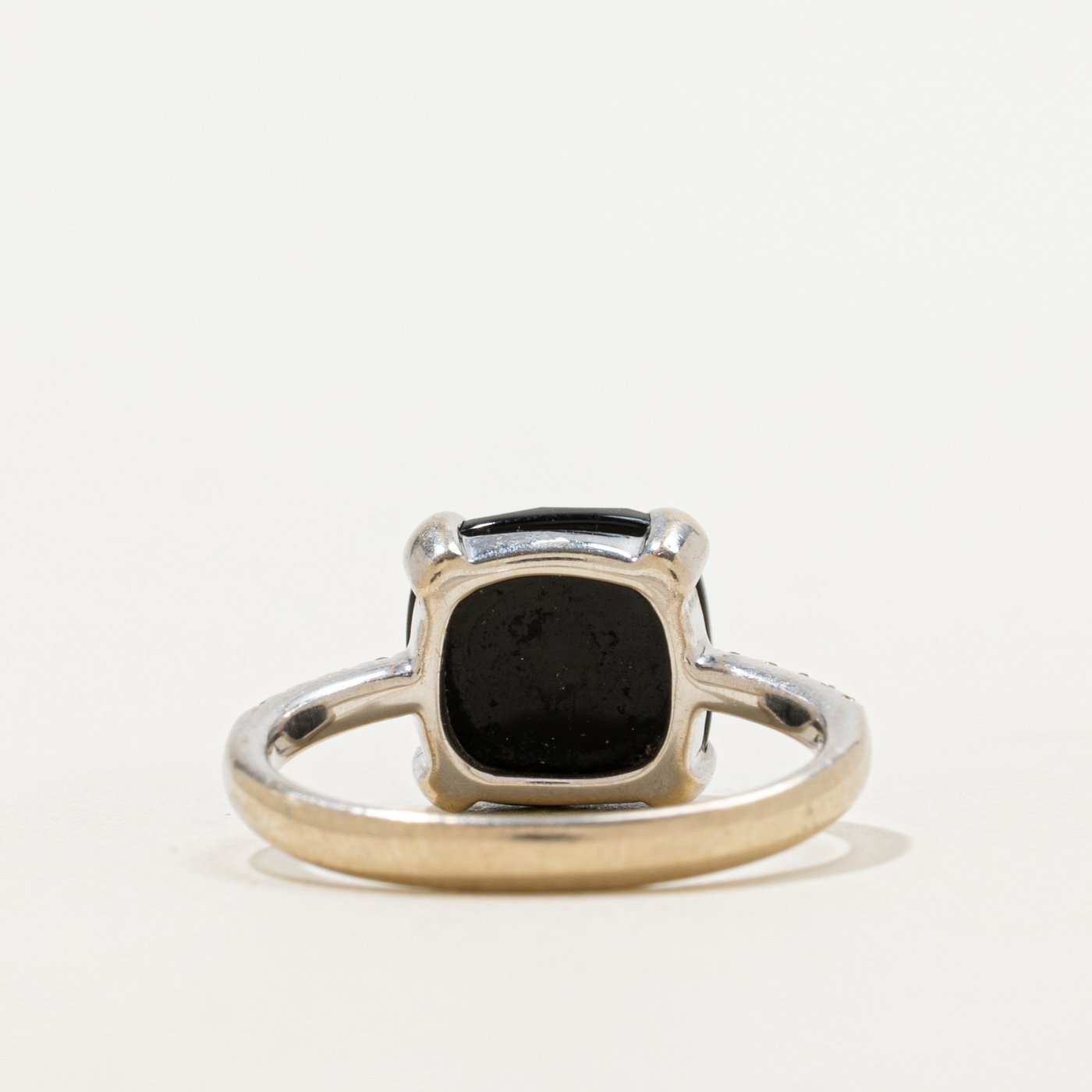 14K Ring with Diamond Accents with Checkerboard Cabochon Onyx