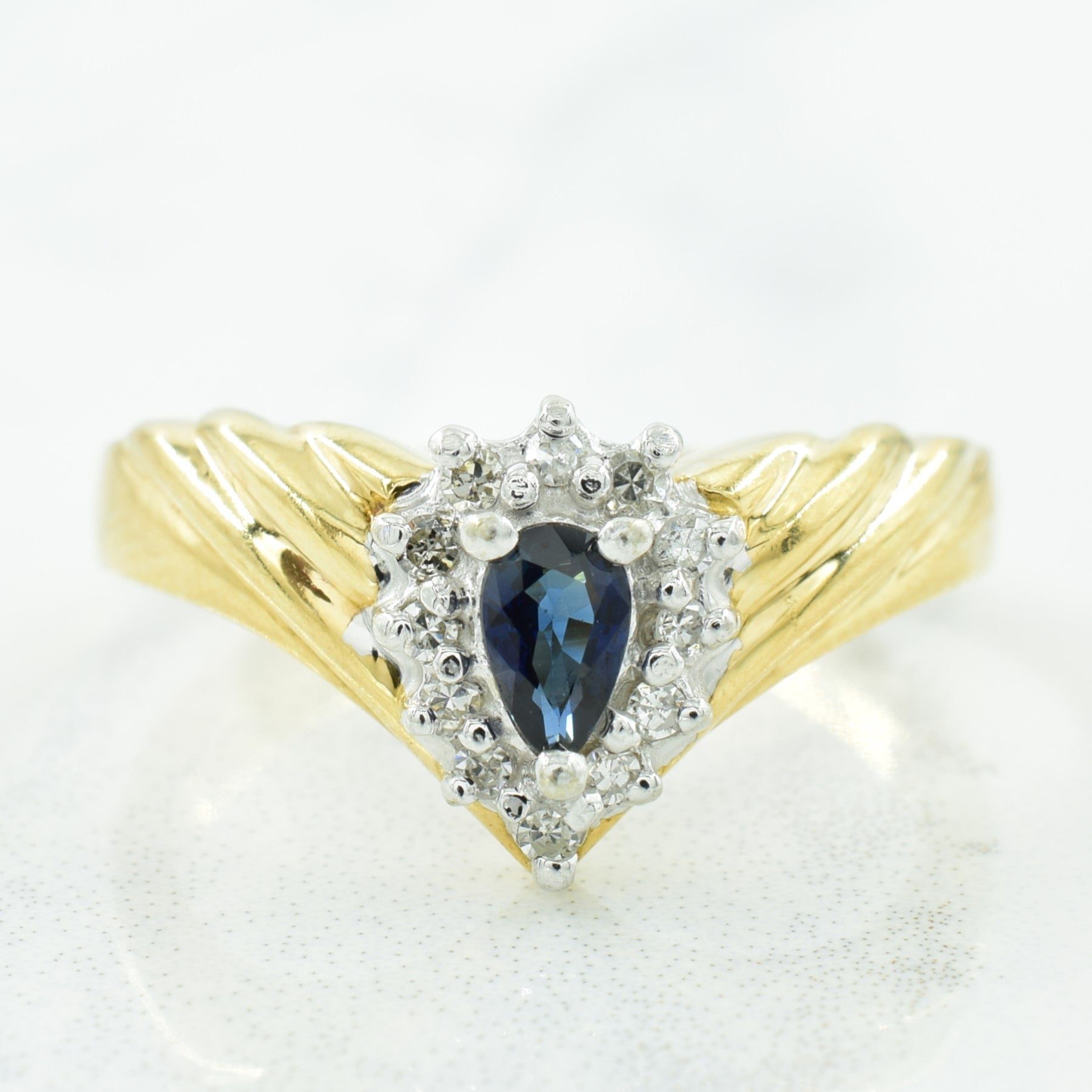 Sapphire & Diamond Chevron Ring | 0.20ct, 0.12ctw | SZ 6.75 |