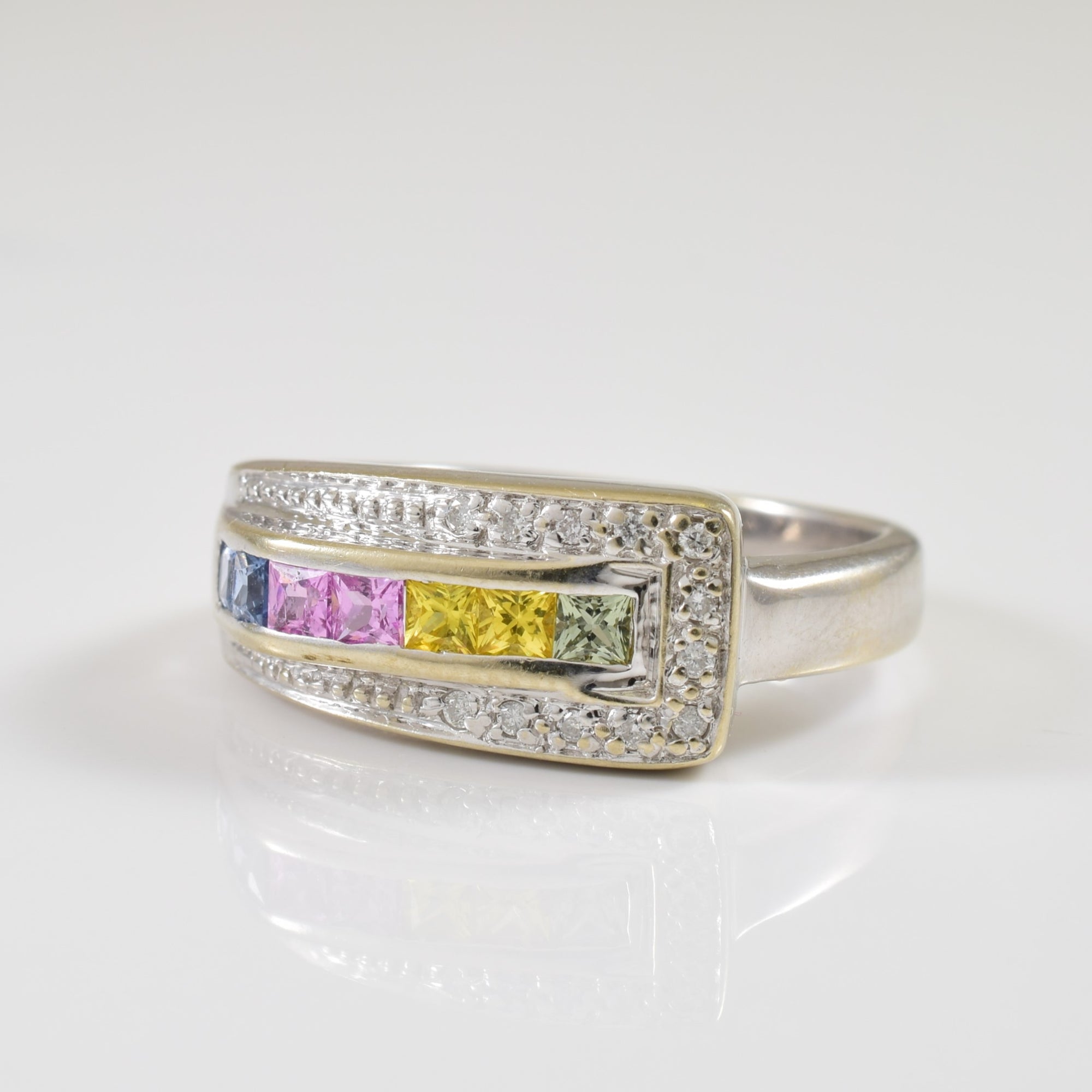 Multi Colour Sapphire & Diamond Ring | 0.35ctw, 0.06ctw | SZ 7 |