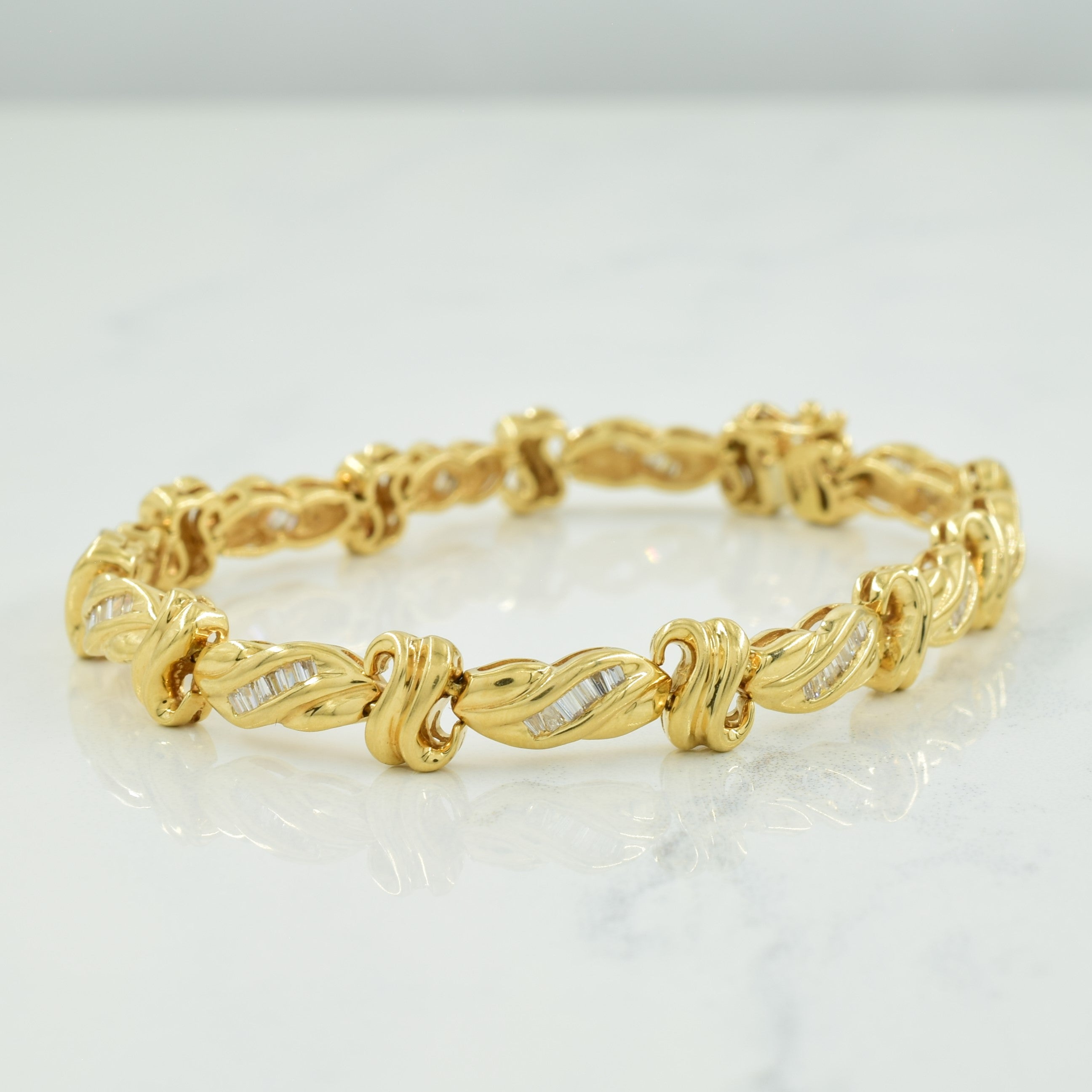 Diamond Baguette Yellow Gold 14k Bracelet | 0.55ctw | 7" |