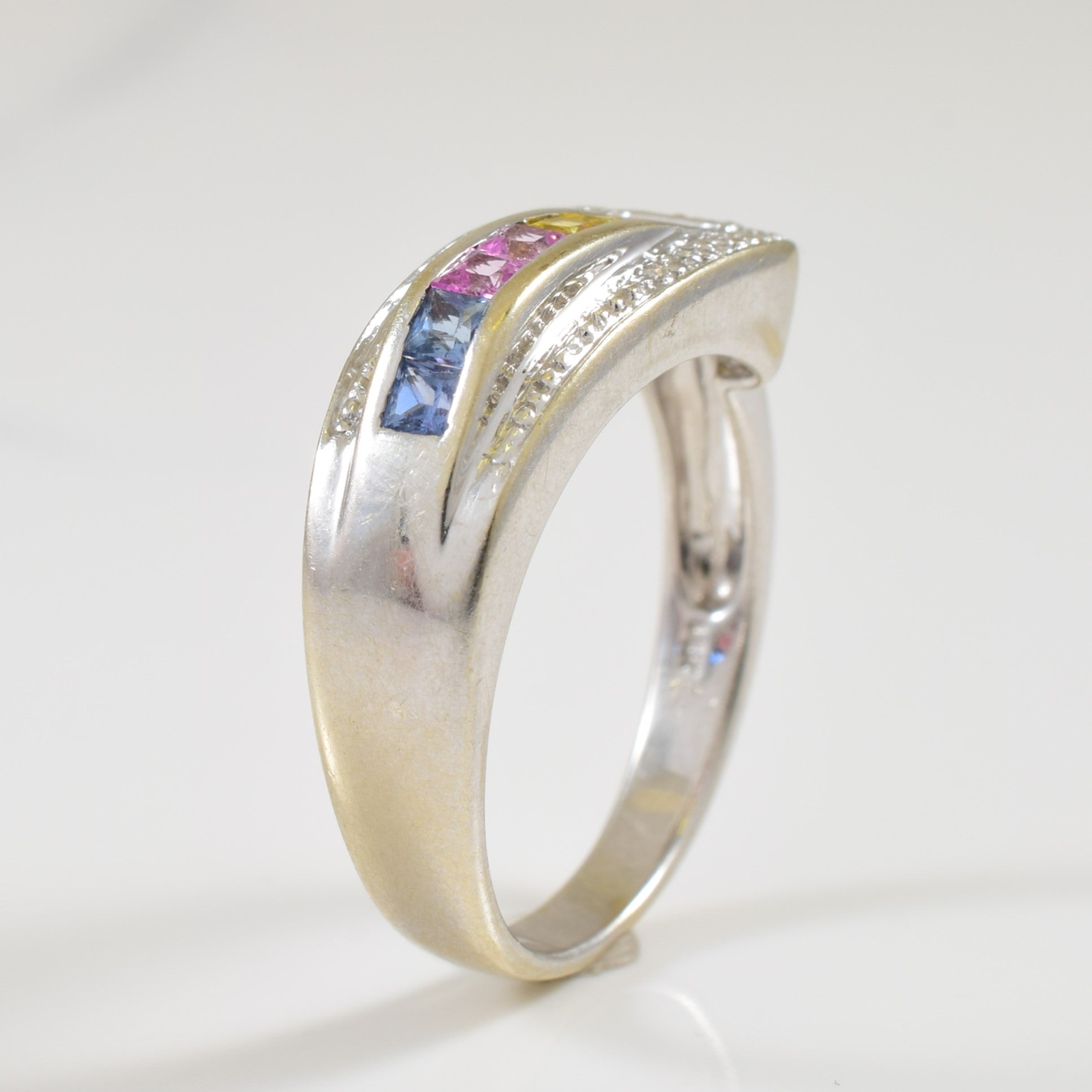 Multi Colour Sapphire & Diamond Ring | 0.35ctw, 0.06ctw | SZ 7 |