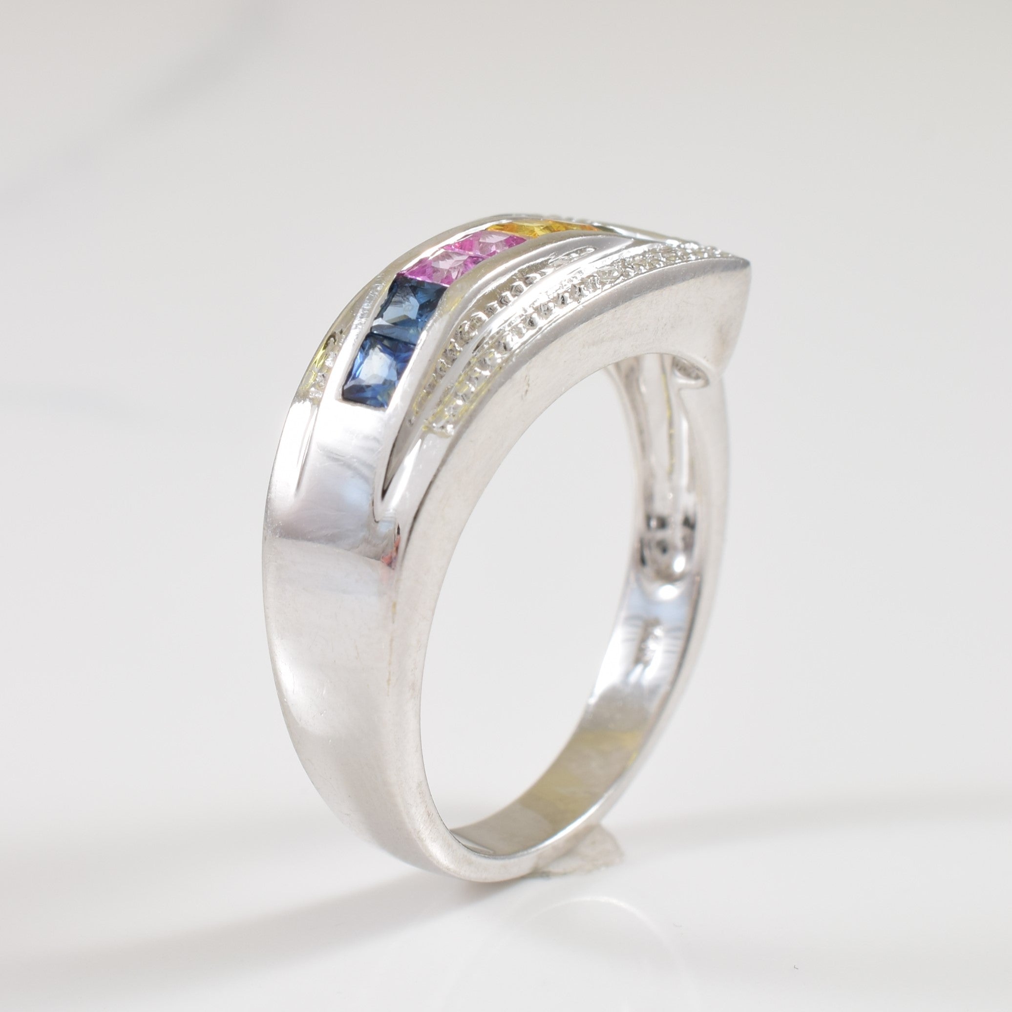 Multi Colour Sapphire & Diamond Ring | 0.35ctw, 0.06ctw | SZ 6.5 |