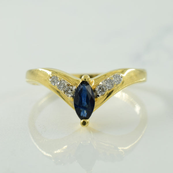 Chevron Blue Sapphire & Diamond Ring | 0.12ct, 0.06ctw | SZ 7 |