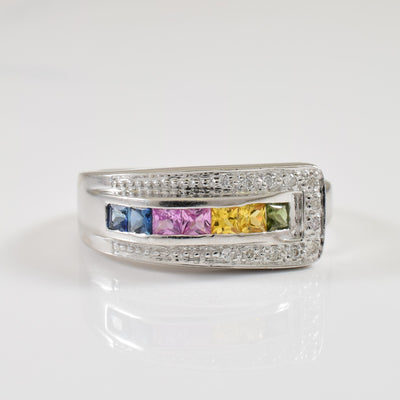 Multi Colour Sapphire & Diamond Ring | 0.35ctw, 0.06ctw | SZ 6.5 |