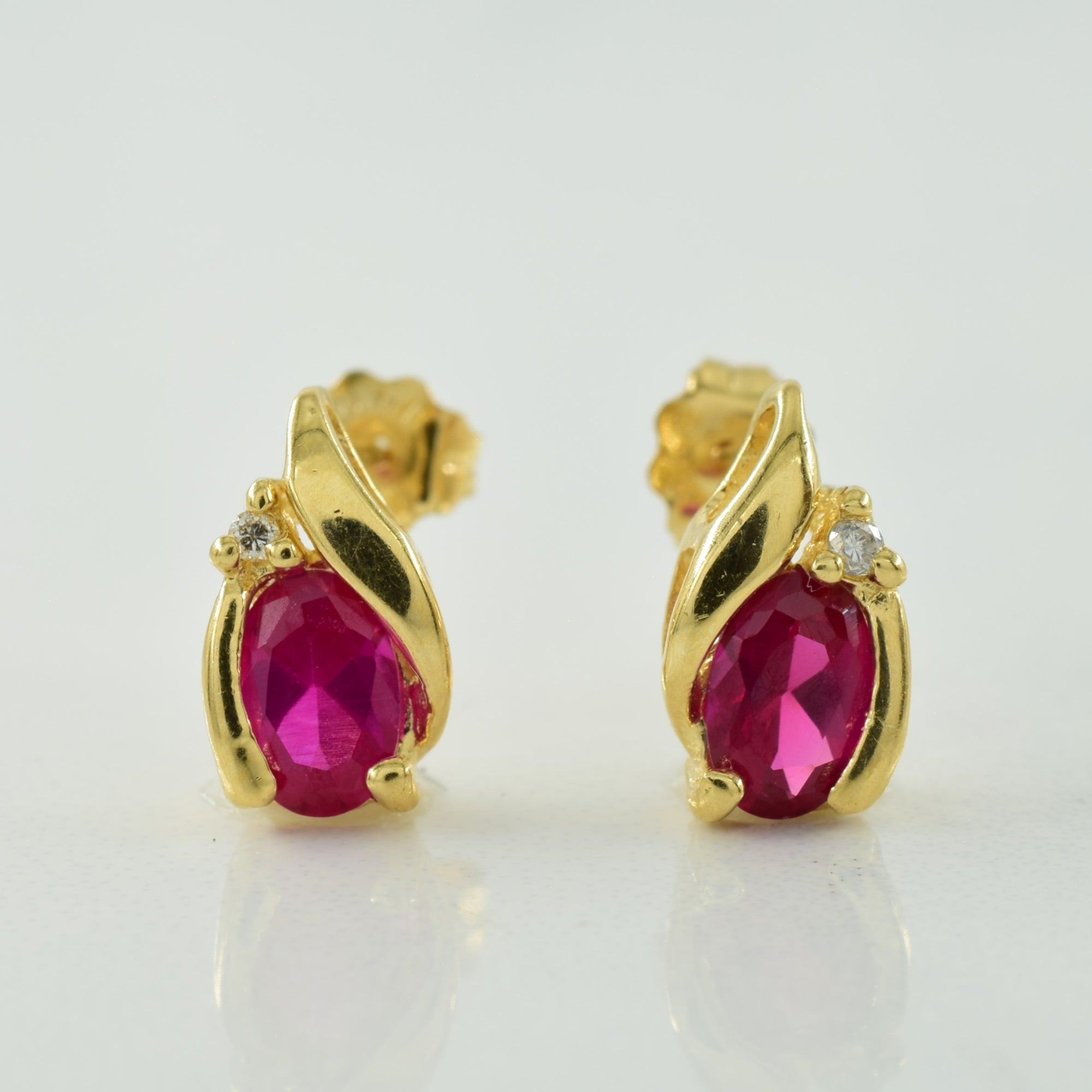 Synthetic Ruby & Diamond Earrings | 1.10ctw, 0.02ctw |