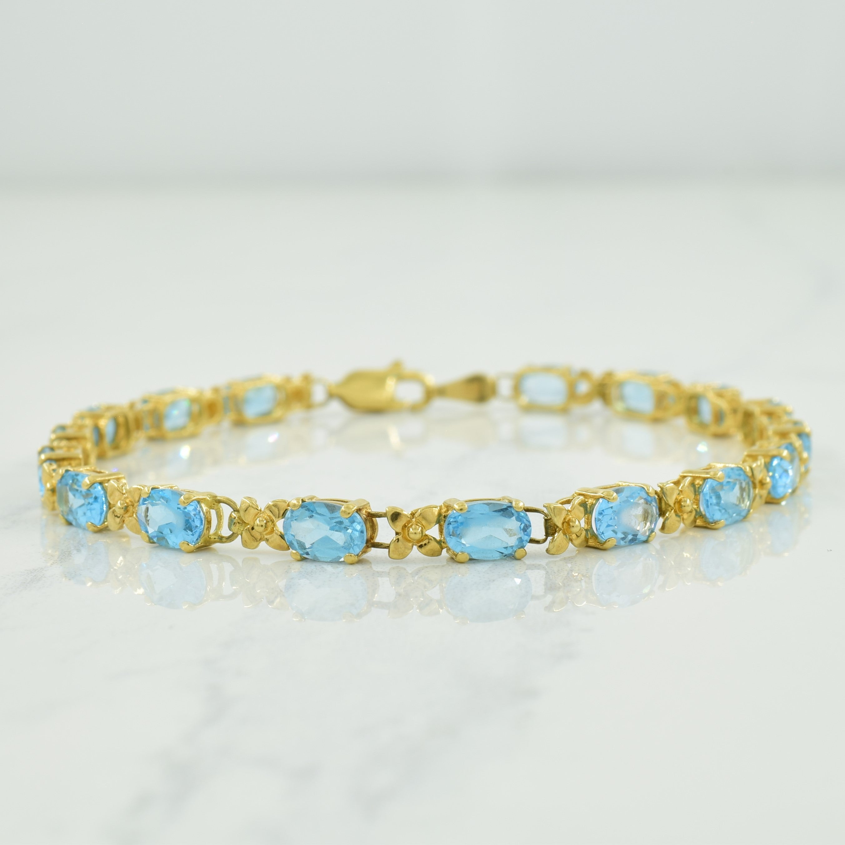 14k Yellow Gold Blue Topaz Bracelet | 10.00ctw | 7.5" |