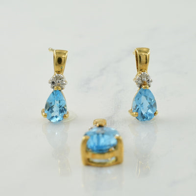 Blue Topaz & Diamond Pendant & Earring Set | 1.60ctw, 0.01ctw |