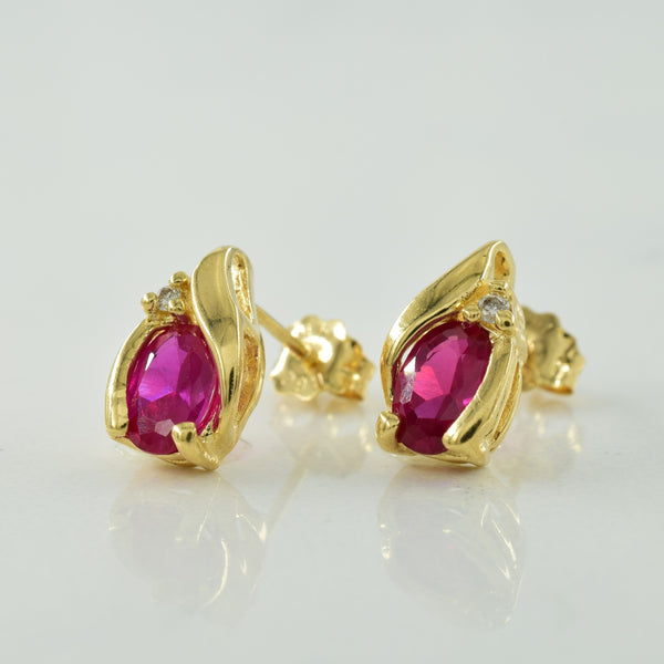 Synthetic Ruby & Diamond Earrings | 1.10ctw, 0.02ctw |