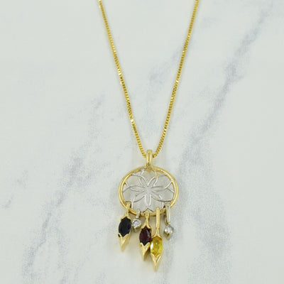Multi Gemstone & Diamond Dream Catcher 10k Necklace | 0.46ctw, 0.06ctw | 18