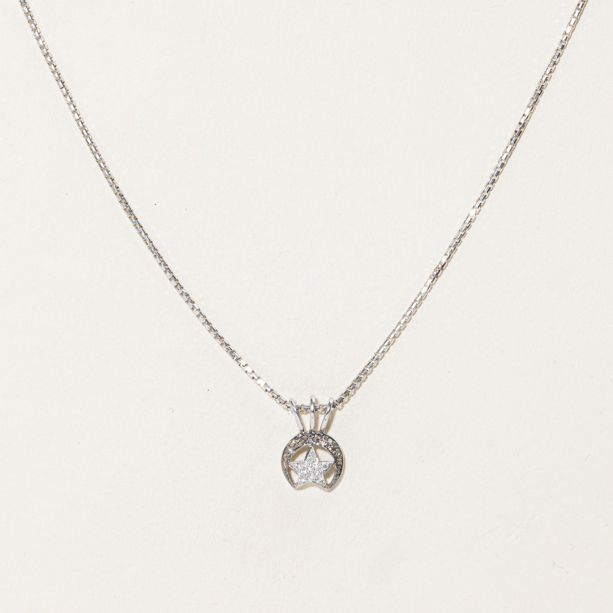 18k Accent Champagne Diamond Star & Moon Pendant Necklace | 16"