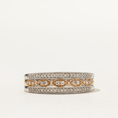 Two Tone Gold Diamond Open Textured Ring | 0.23ctw | SZ 8.25