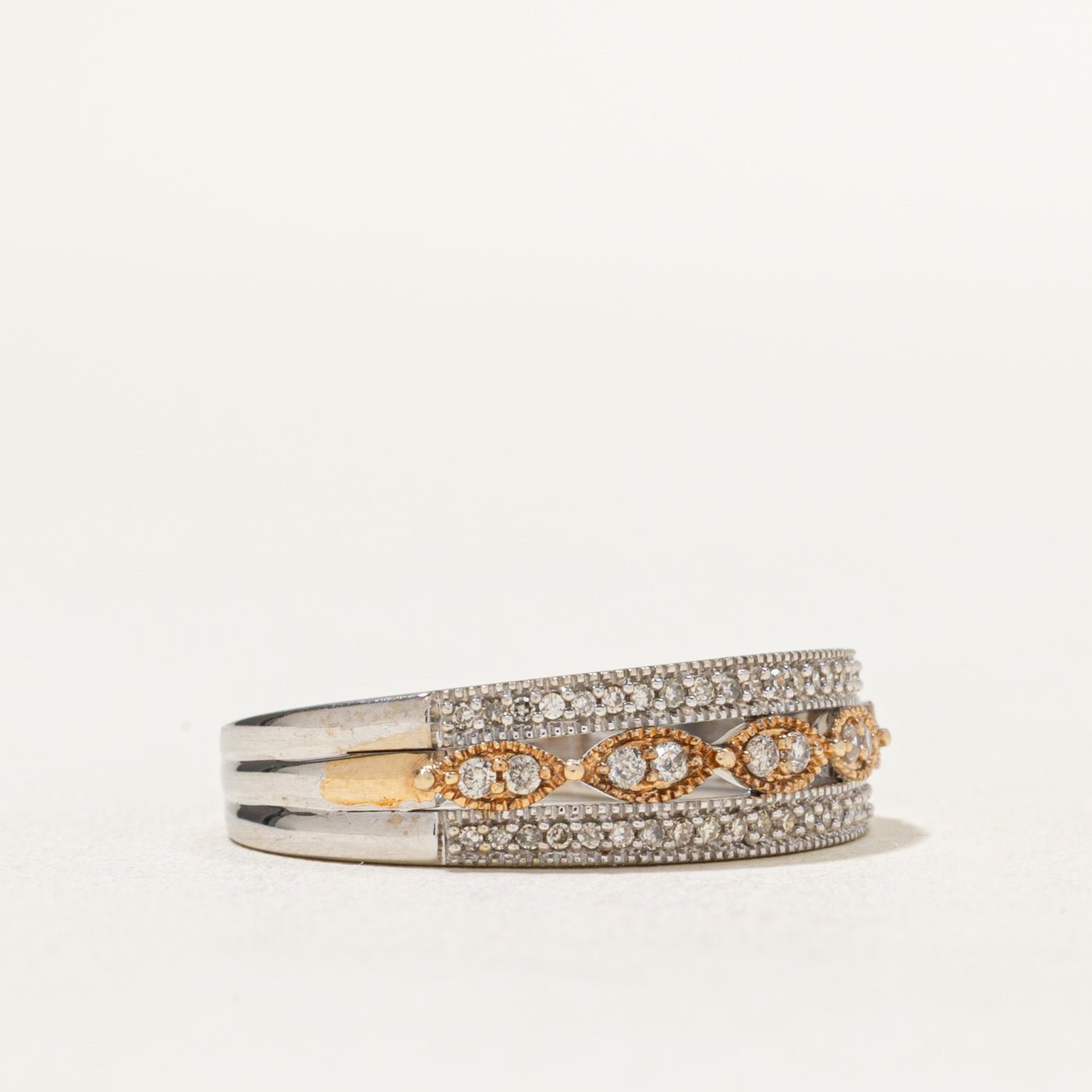 Two Tone Gold Diamond Open Textured Ring | 0.23ctw | SZ 8.25
