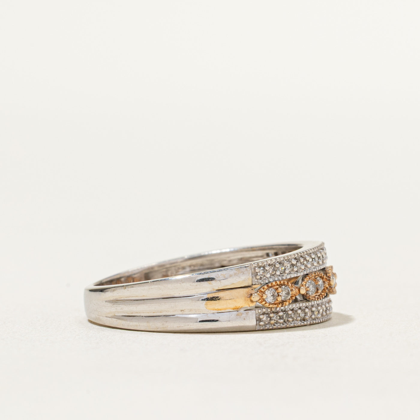 Two Tone Gold Diamond Open Textured Ring | 0.23ctw | SZ 8.25