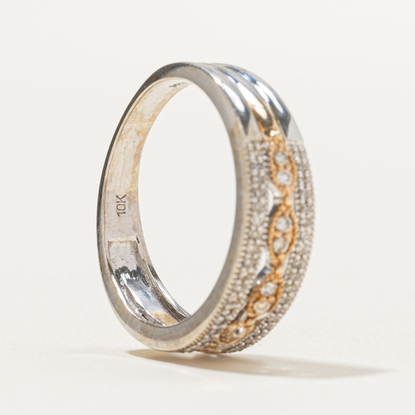 Two Tone Gold Diamond Open Textured Ring | 0.23ctw | SZ 8.25