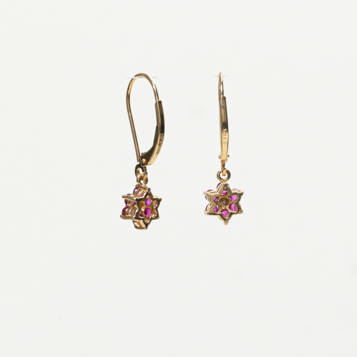 14K Earrings with Diamond Accents with Synthetic Ruby