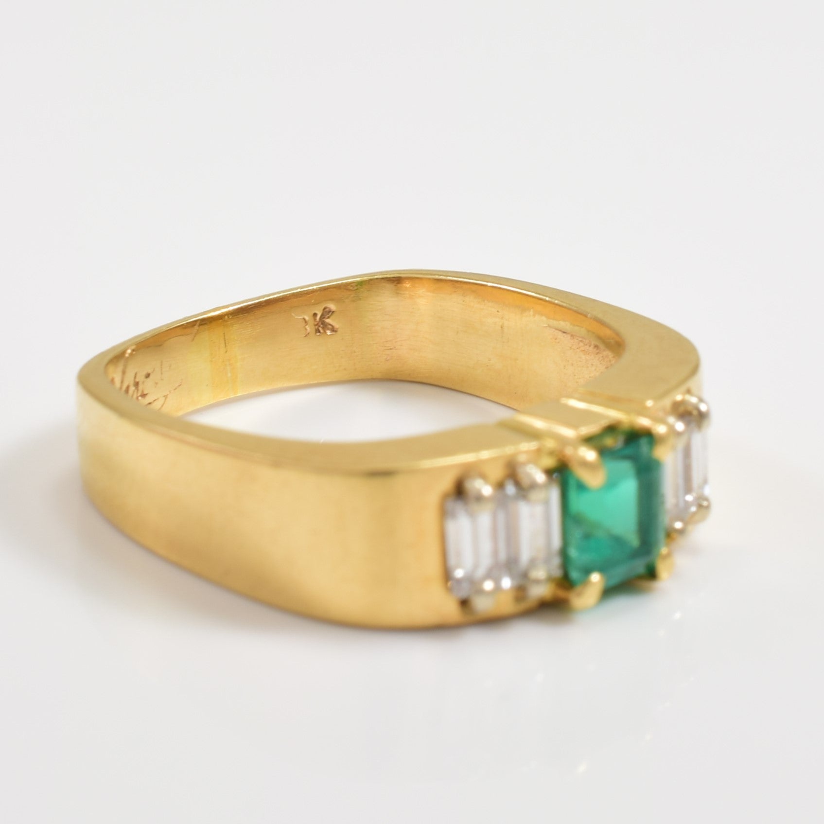 Synthetic Emerald & Diamond Ring | 0.50ct, 0.30ctw | SZ 7 |