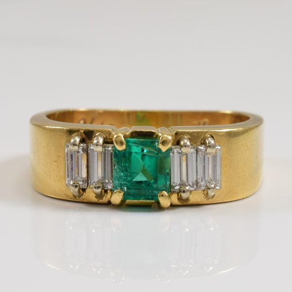 Synthetic Emerald & Diamond Ring | 0.50ct, 0.30ctw | SZ 7 |