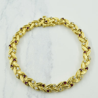 14k Yellow Gold Ruby & Diamond Bracelet | 1.32ctw, 0.77ctw | 7.25