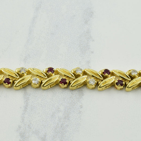 14k Yellow Gold Ruby & Diamond Bracelet | 1.32ctw, 0.77ctw | 7.25
