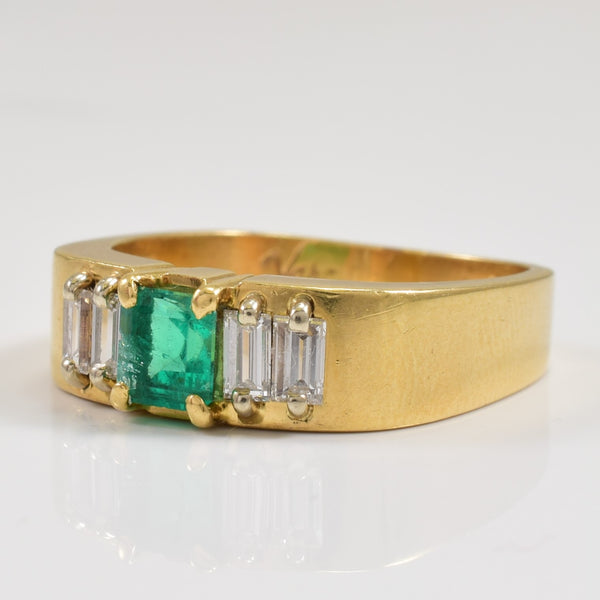 Synthetic Emerald & Diamond Ring | 0.50ct, 0.30ctw | SZ 7 |