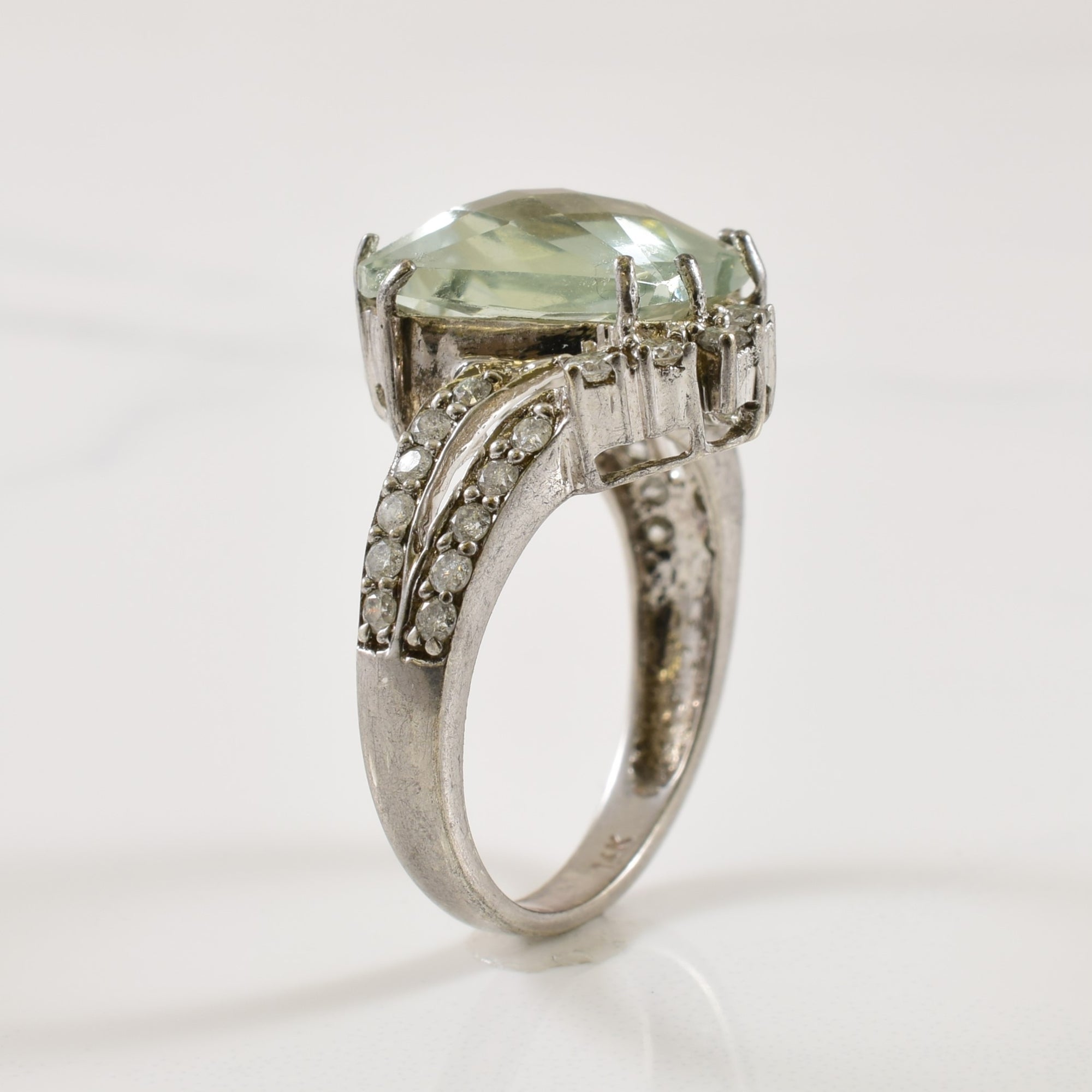 Prasiolite & Diamond 14k Ring | 5.0ct, 0.40ctw | SZ 7 |