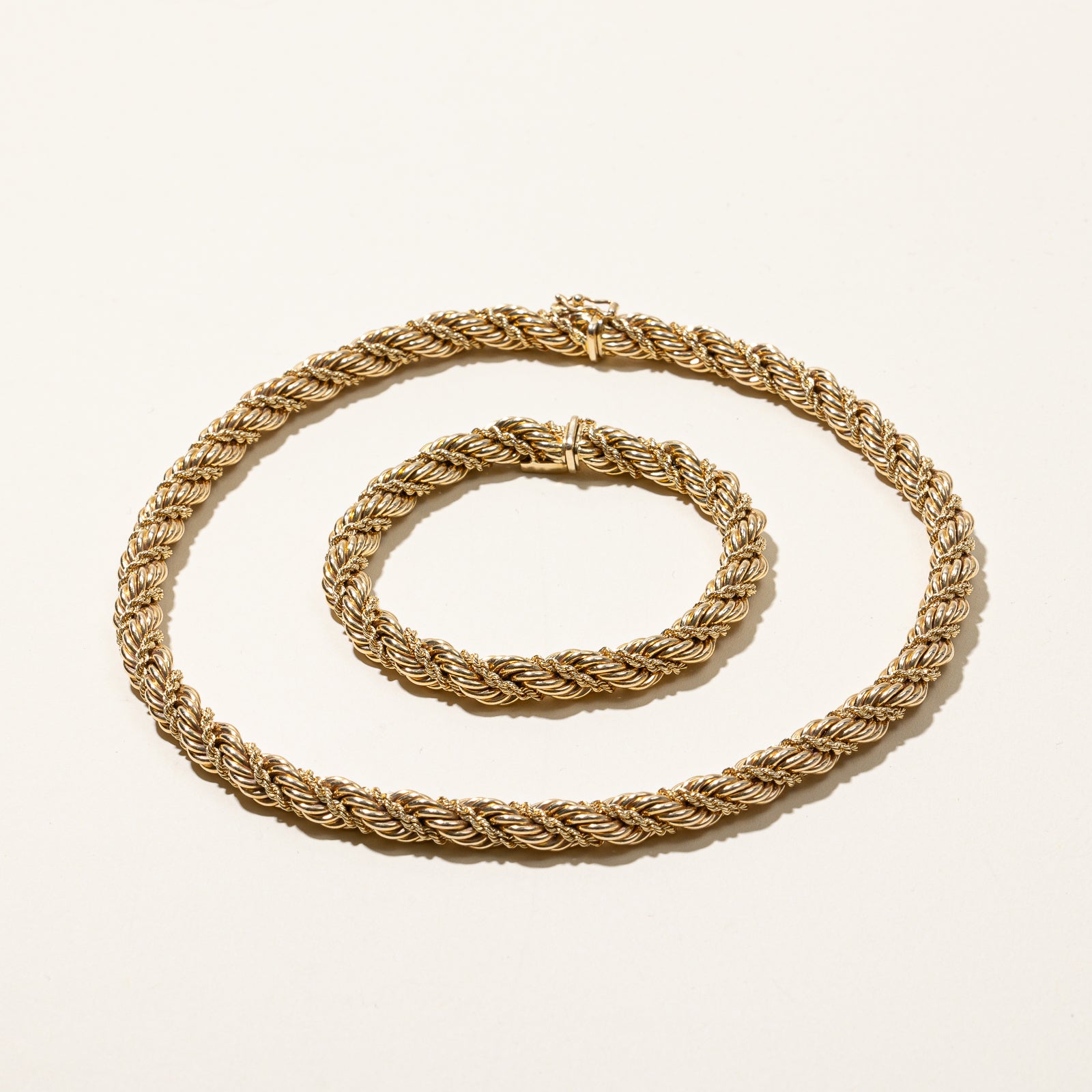 'Tiffany & Co.' Vintage Twisted Rope Necklace & Bracelet Set | 14k | 16" & 8"