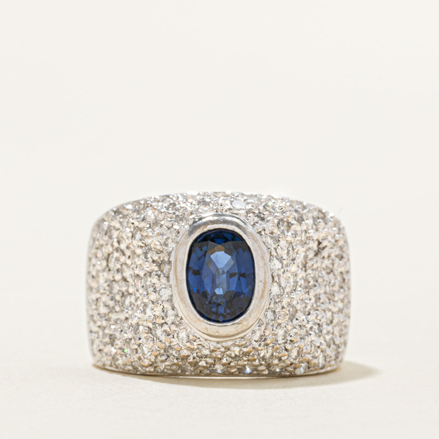 Diamond Encrusted Blue Sapphire Ring | 1.36ctw, 1.24ct | SZ 5.25 |