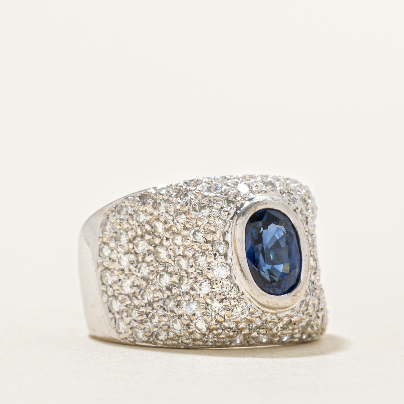 Diamond Encrusted Blue Sapphire Ring | 1.36ctw, 1.24ct | SZ 5.25 |