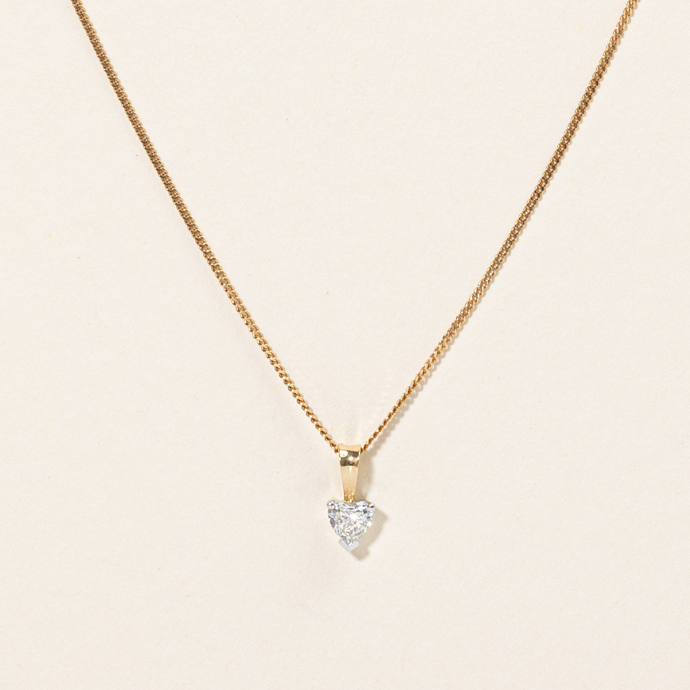 Pendentif et collier solitaire en diamant taille cœur | 0,24 ct | 40,6 cm | 