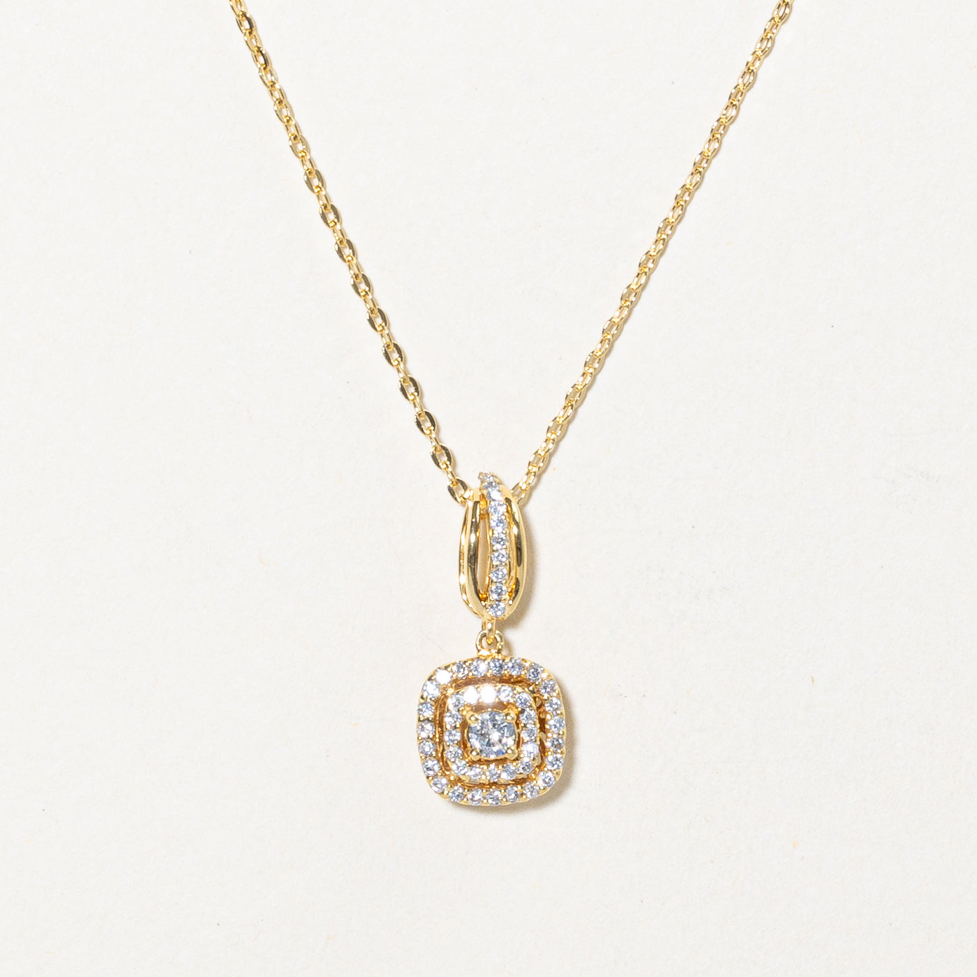 Diamond Double Halo Pendant Necklace | 0.21ctw | 16" |