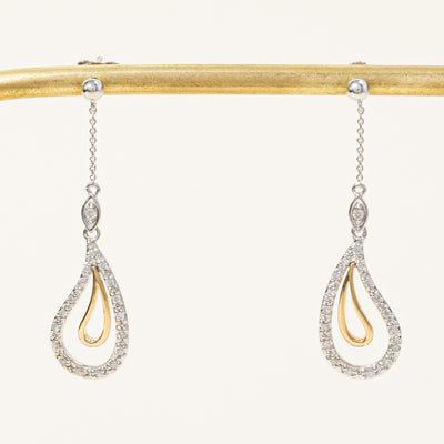 Two Tone Gold Diamond Teardrop Earrings | 0.22ctw |