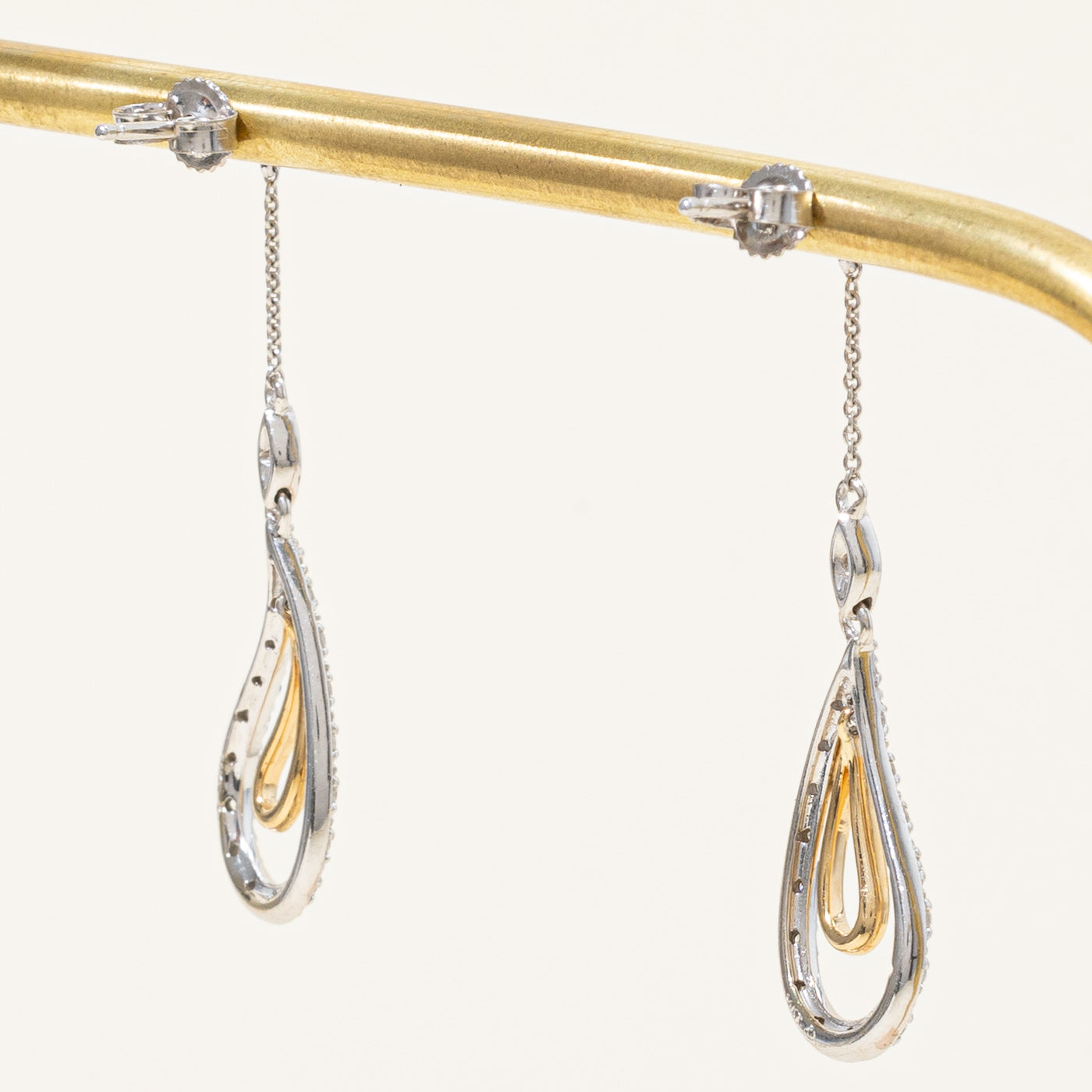 Two Tone Gold Diamond Teardrop Earrings | 0.22ctw |