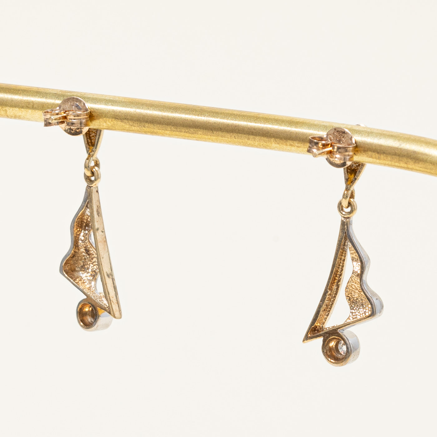 Two Tone Abstract Design Diamond Drop Earrings | 0.09ctw |
