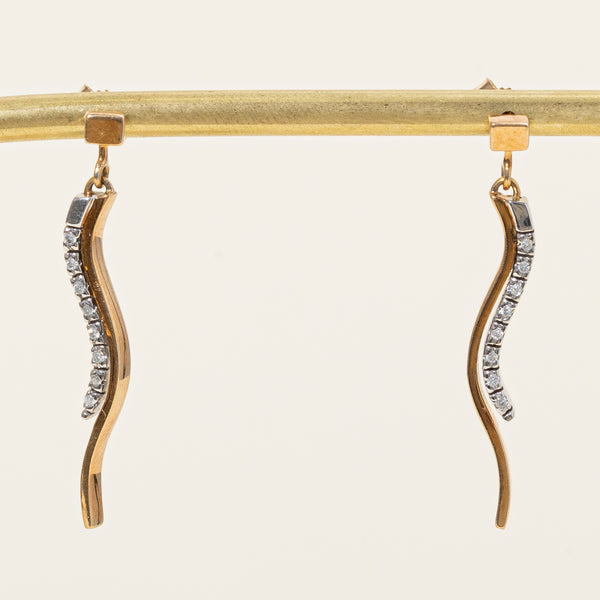 Two Tone Gold Diamond Drop Earrings | 0.08ctw |