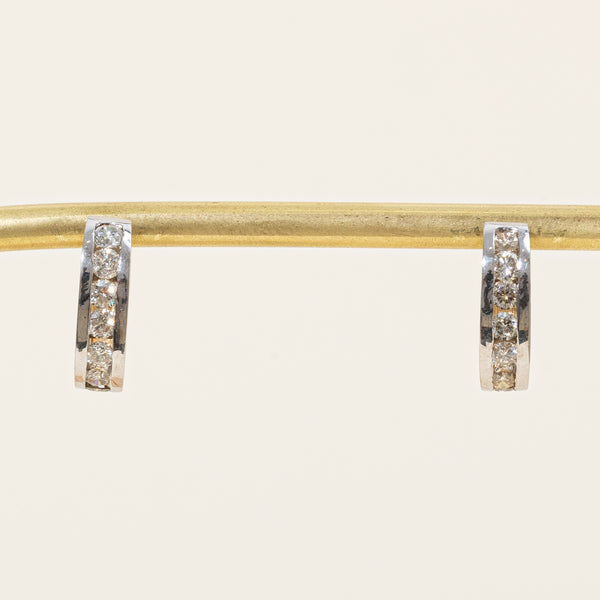 Two Tone Gold Diamond Huggie Earrings | 0.84ctw |