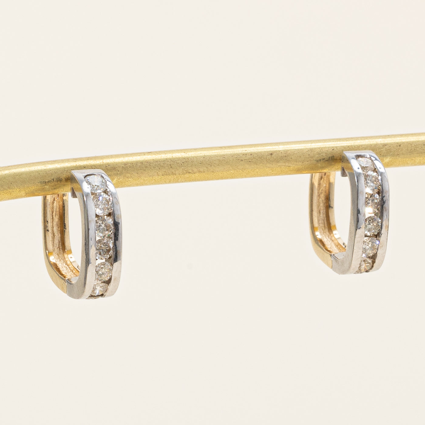 Two Tone Gold Diamond Huggie Earrings | 0.84ctw |