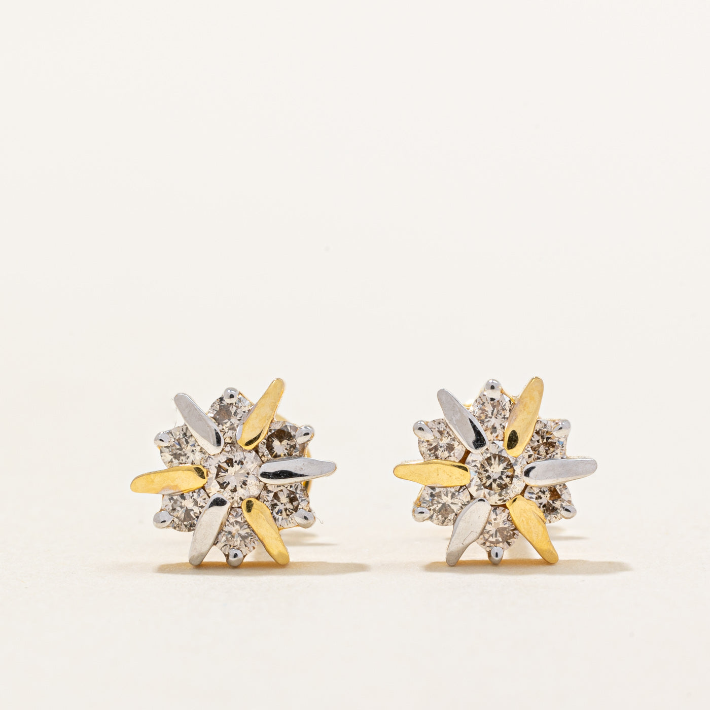 Two Tone Gold Diamond Cluster Earrings | 0.60ctw |