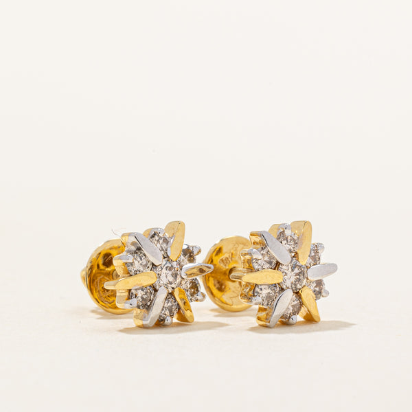 Two Tone Gold Diamond Cluster Earrings | 0.60ctw |