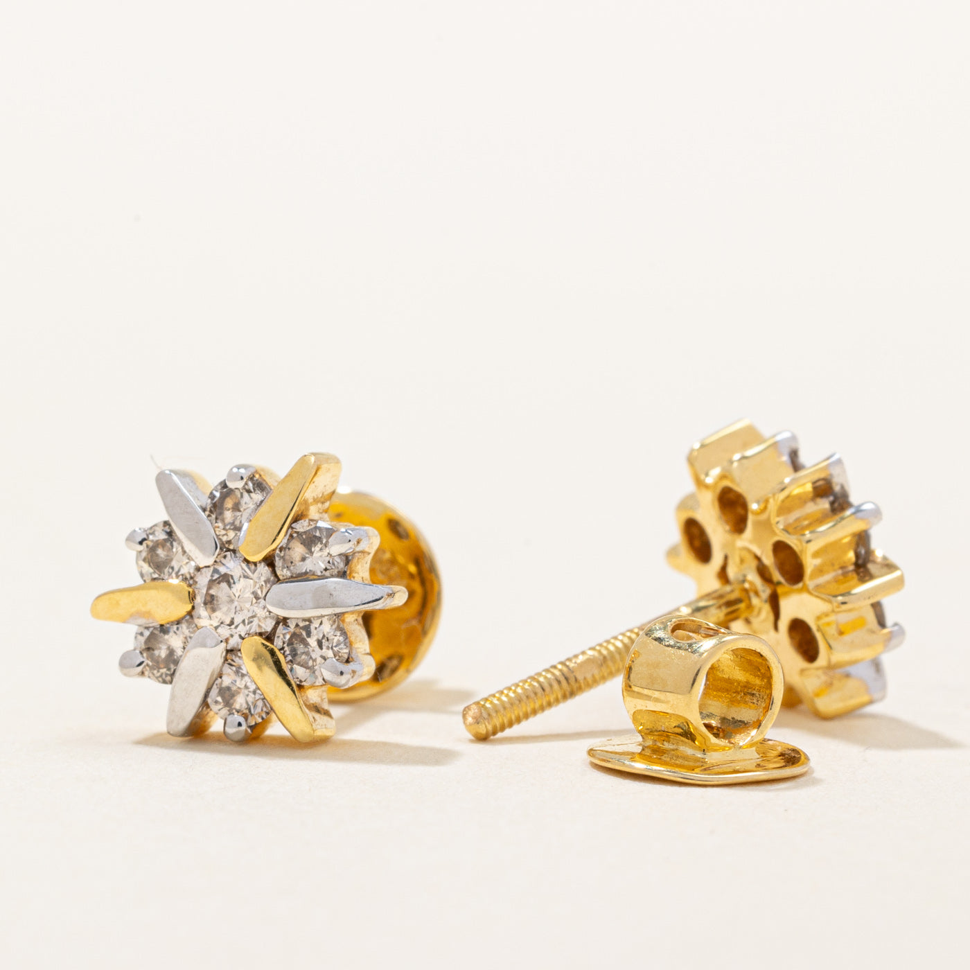 Two Tone Gold Diamond Cluster Earrings | 0.60ctw |