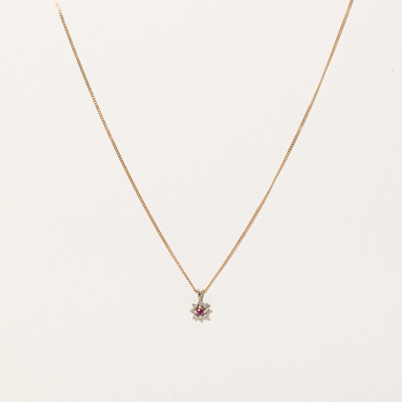 Ruby & Diamond Pendant & Necklace | 0.10ct, 0.08ctw | 18