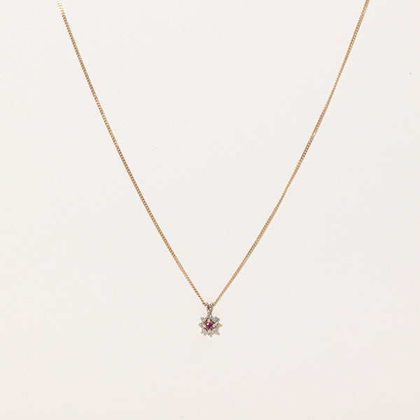 Ruby & Diamond Pendant & Necklace | 0.10ct, 0.08ctw | 18