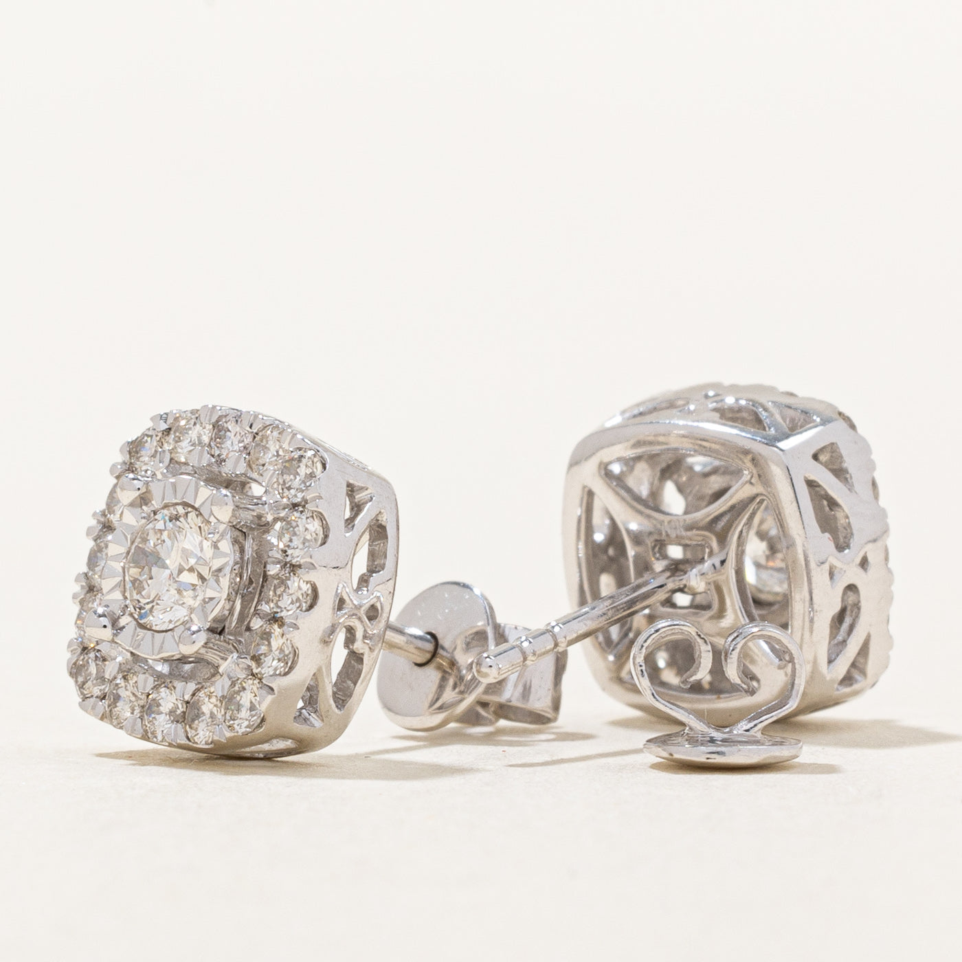 Illusion Set Diamond Halo Stud Earrings | 0.94ctw |