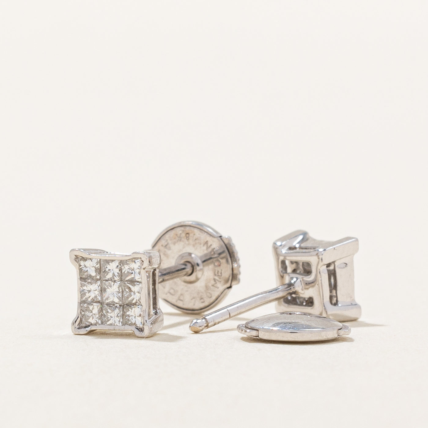 Invisible Set Diamond Square Stud Earrings | 0.19ctw |