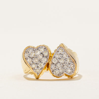 Pave Set Diamond Twin Heart Ring | 0.26ctw | SZ 6.5 |